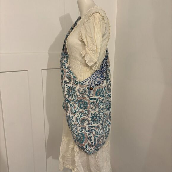 Boho Hippie Reversible Blue Ocean Surfer Beachy Slouchy Crossbody Bag - Picture 2 of 5